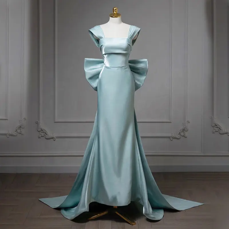 Vestido de noiva de cetim azul de alta qualidade de fábrica alibaba vestido de noiva para noiva