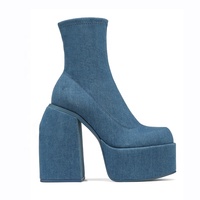 2024 hiver tendances de la mode et Designer Style Denim fermeture éclair talon épais chose bottes hautes pour femmes chaussures