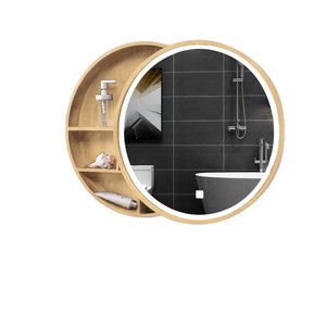 Push Pull Bathroom <strong>Mirror</strong> Cabinet <strong>with</strong> <strong>Lights</strong> Solid Wood Frame Smart Anti Fog Storage Wall Decor Hanging <strong>Round</strong> Closets <strong>Mirror</strong> - Product Image 5