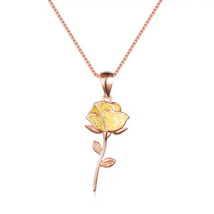 Collier pendentif rose pour femme, chaîne à breloques fleur romantique, bijoux tendance, cadeau pour usage quotidien - Product Image 1