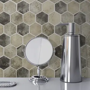 Sunwings Hexagon Recycled Glass Mosaic Tile | Stock In US | Grey Mix Cement Looks Mosaics Wall And Floor Tile