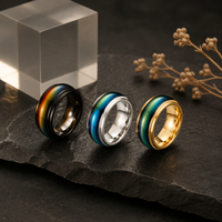 Bague d'humeur en acier inoxydable, thermochromique, changeant de couleur, sensible à la chaleur, bijoux unisexe or, argent, noir, bague émotionnelle, cadeau