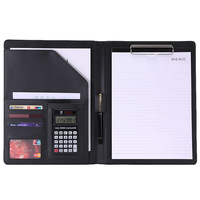 Custom Logo Top Quality Leather Business Portfolio File Folder A4 Document Folder Notepad with Calculator