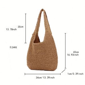 Bolso de punto de ganchillo hecho a mano de un solo hombro para vacaciones en la playa al por mayor bolso de paja de playa para mujer de gran capacidad - Product Image 6