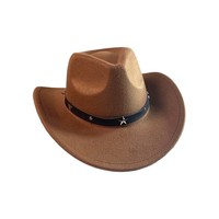 Chapeau de cowboy en feutre style bohème western noir avec étoile en cuir, idéal pour le rodéo, les festivals de musique et les fêtes personnalisées pour femmes - Vente en gros