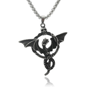 Collier pendentif dragon en acier inoxydable pour hommes, bijoux à chaîne de style gothique sur le thème des animaux - Product Image 1
