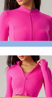 Mujer de manga larga deportes Yoga otoño primavera recortada Top con capucha Slim Fit cintura ceñida transpirable patrón cremallera chaqueta