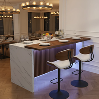 Muebles para el hogar, mesa de bar grande de imitación de mármol de 63 pulgadas, mesa tipo isla con luces LED, minibar independiente con diseño de rejilla