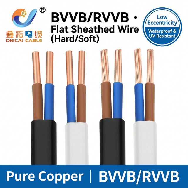 BVVB Flat Power Cable 300V 500V OFC Copper 2 Core 3 Core PVC Dual Sheathed for Indoor Surface Wiring