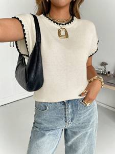 Suéter de <span class=keywords><strong>Punto</strong></span> de Cuello Redondo y Manga Corta para <span class=keywords><strong>Mujer</strong></span>, Diseño Simple, Versátil para Uso Diario (personalizable) - Product Image 3