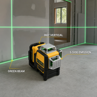 Niveau laser industriel DW089LG à faisceau vert 360° vertical, 12 lignes, 3 côtés, niveaux rotatifs à 360°, batterie au lithium, pour extérieur