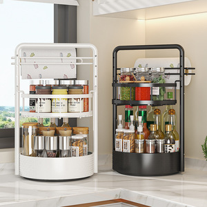 Étagère à épices rotative à 2 niveaux en métal pour coin de cuisine, avec support pour bouteilles et bocaux à épices - Product Image 4