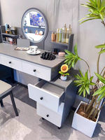 Table de maquillage moderne intelligente à LED avec miroir éclairé Mobilier de chambre à coucher en MDF amovible Commode de bureau Style panneau pour petits appartements