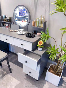 <span class=keywords><strong>Table</strong></span> de maquillage moderne intelligente à LED avec miroir éclairé Mobilier de chambre à coucher en MDF amovible Commode de bureau Style panneau pour petits appartements - Product Image 6