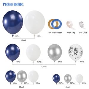 Kit de guirlande de ballons de graduation bleu marine et argenté de 127 pièces, kit d'arche de ballons à confettis blancs et argentés pour fête d'anniversaire, baby shower - Product Image 2