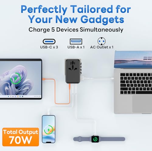 อะแดปเตอร์แปลงไฟแบบสากล 25W สำหรับเดินทางทั่วโลก พร้อมปลั๊กต่อพ่วงหลายช่อง รองรับมาตรฐานอินเดีย - Product Image 2