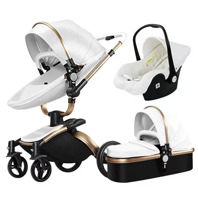 360 degree turn baby stroller shock absorbent bidirectional sitting and lying folding 3 in 1 baby stroller with car seat