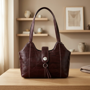 Pochette de luxe en cuir marron pour femme avec fermeture éclair, grande capacité 3L+, étanche, sangle amovible, légère et durable - Product Image 5