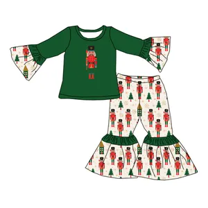 Camiseta de manga con campana para niñas pequeñas, pantalón con estampado Digital personalizado, ropa de Navidad