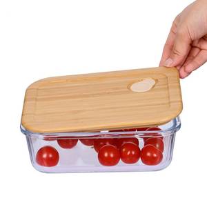 Conjunto de Recipientes Organizadores de Vidro para Armazenamento de Alimentos e Lanches na Cozinha por Atacado, Grandes para Preparo de Refeições, Empilháveis com Tampa de Madeira - Product Image 3