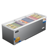 Congélateur de Comptoir Électrique de Qualité Hôtelière avec Compresseur et Porte Vitrée Ouverte pour Usage Domestique - Présentoir pour Poissons et Viandes Surgelés