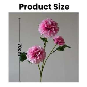 Fleurs artificielles de dahlia de haute qualité, 3 branches, fleurs artificielles en tissu de soie rouge pour la décoration de mariage, de maison et de fête - Product Image 2