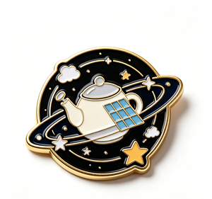 Pin de metal esmaltado con diseño de tetera y planeta, broche artesanal con temática espacial y de té, regalo decorativo - Product Image 2