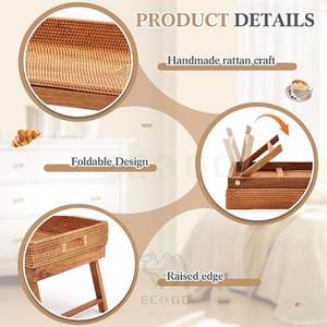 Plateau de table à petit-déjeuner en bambou avec pieds pliables, écologique, durable, facile à nettoyer, rectangulaire, pour lit, canapé, service de collations - Product Image 4