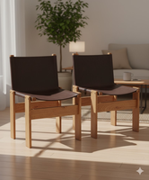 Siège de salon de fauteuil de chaise de fronde en cuir de cadre en bois solide de style nordique