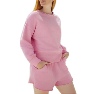OEM Custom <b>Womens</b> Sweatshirt <b>Shorts</b> Set Cotton Fleece Two Piece <b>Lounge</b> Outfit Private Label - Product Image 1