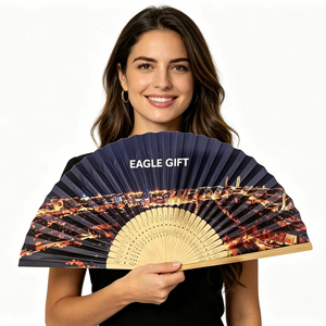 Abanico de Papel Plegable Redondo Portátil con Logotipo Impreso Personalizado y Mango de Madera para Bodas, Festivales y Eventos Promocionales - Product Image 1