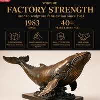 YOUFINE Grande Sculpture de Baleine à Dos Courbé en Bronze Patiné Antique avec Base Ondulée, Statue d'Animal Marin pour Parc en Bord de Mer et Aménagement Paysager Coastal