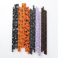 Pailles réutilisables en plastique pour Halloween, 9 pouces, motifs citrouille, chauve-souris, squelette, araignée, pour verres Mason, cadeaux de fête