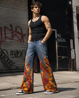 Jeans évasés personnalisés DiZNEW pour hommes, style Y2K, broderie flamme, coupe cloche, denim vintage, streetwear, vaqueros de hombre