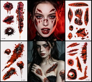 Autocollants de <span class=keywords><strong>tatouage</strong></span> d'horreur réalistes, tatouages temporaires imperméables et durables pour les fêtes d'Halloween, le cosplay, le maquillage de costume - Product Image 4