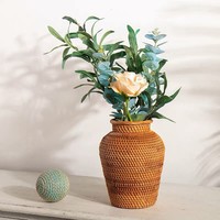 Vas Bunga Bambu Anyaman Tangan Rustic Nordic Natural ARM LVG, Desain Pola Anyaman, Dekorasi Rumah, Wadah Bunga
