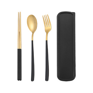 Juego de Cubiertos Portátiles de Acero Inoxidable 304, Estilo Coreano, Tres Piezas con Tapa, Juego de Utensilios para Viajes, Campamentos y Actividades al Aire Libre - Product Image 5