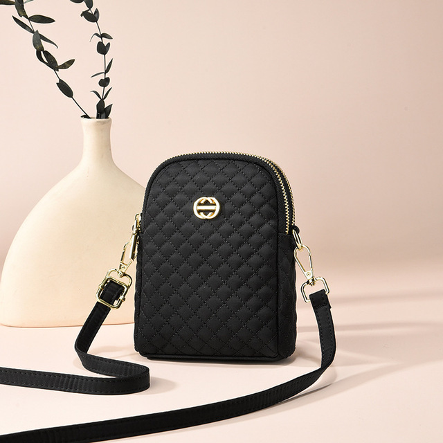 New Fashion Women's Vertical Small Shoulder Crossbody Mobile Phone Bag Single Strap Geometric Rhombus Pattern Zipper PU