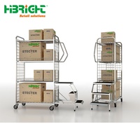 Chariot de manutention à plateaux en treillis métallique pour entrepôt et supermarché, avec échelle