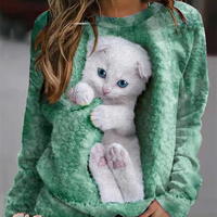 Usine En Gros 3D Impression Numérique Animaux Chats Lâches Style Occidental Hoodies Logo Décoration Femmes À Manches Longues À Capuche