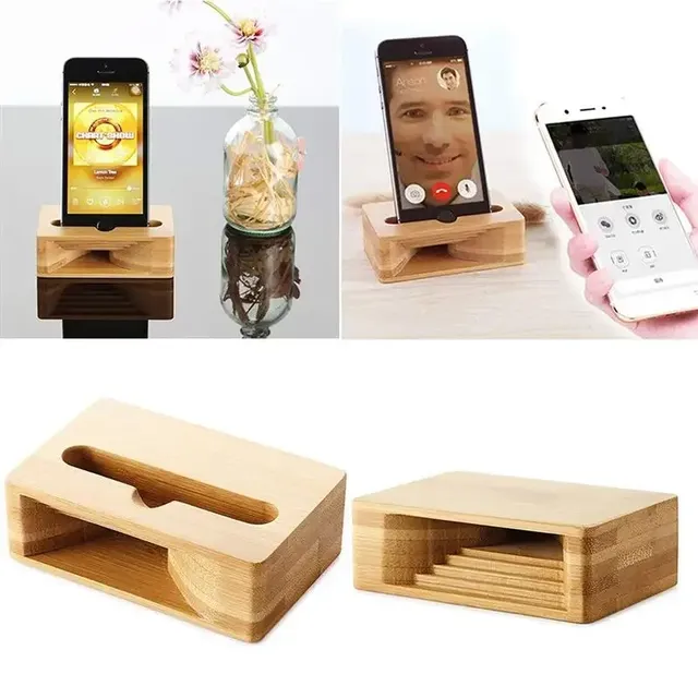 Phone Sound Amplifier Universal Phone Holder Stand Cellphone Wood Loudspeaker Holder