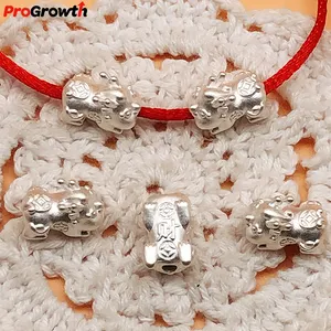 S999 Sterling Silver 3D Hard Pixiu Baby Woven Bracelet DIY Fashion Accessories Necklace Chinese Mythical Beast Trendy Jewelry