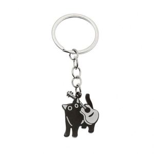 Llavero de acero inoxidable con diseño de gatito de dibujos animados, divertido, con gato negro que gotea aceite, estilo guitarra de fábrica - Product Image 5