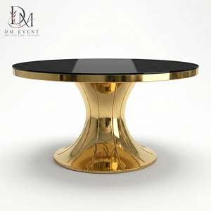 Table de banquet ronde en acier inoxydable doré avec piétement sablier et plateau en verre trempé miroir pour la vente en gros - Product Image 3