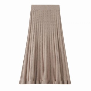 Falda de lana tejida de cintura alta y longitud media para mujer, línea A, plisada, de color sólido, beige, camel, verde, negro, gris claro - Product Image 1