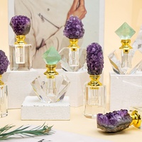 Runyangshi Mini flacon compte-gouttes pour huiles essentielles et parfums, en améthyste naturelle brute en grappe, forme sphérique, avec impression en relief - Moderne