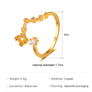 Mode 12 Sternbilder Ring Mode Offener Ring Glücklicher bester Freund Geschenk Gold Farbe Diamant Sternzeichen Ring - Product Image 4
