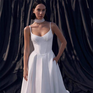 Vestidos de <span class=keywords><strong>novia</strong></span> de satén para mujer, corsé de satén, <span class=keywords><strong>falda</strong></span> sin mangas hasta el suelo, talla grande, maternidad, para novias, estilo de boda, de talla grande, para mujer - Product Image 3