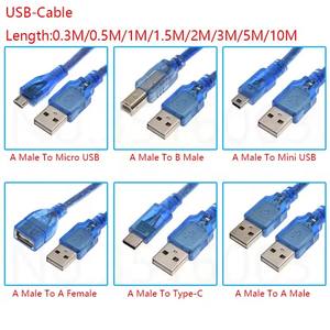 USB 2,0 0,3 M/0,5 M/1M/2M/3 M <span class=keywords><strong>A</strong></span> macho <span class=keywords><strong>a</strong></span> macho/hembra/Mini USB/Micro MK5P/Tipo-C/B-Cable de datos de extensión de impresora para uno R3 Mega2560 - Product Image 1
