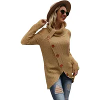 Chunky 버튼 여성 스웨터 거북이 목 헴 랩 스웨터 여성 스웨터 2020